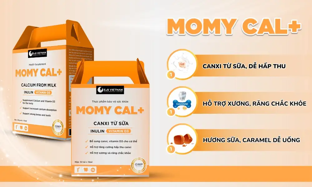 Canxi hữu cơ Momy Cal+ bổ sung canxi từ sữa và vitamin D3 cho cơ thể